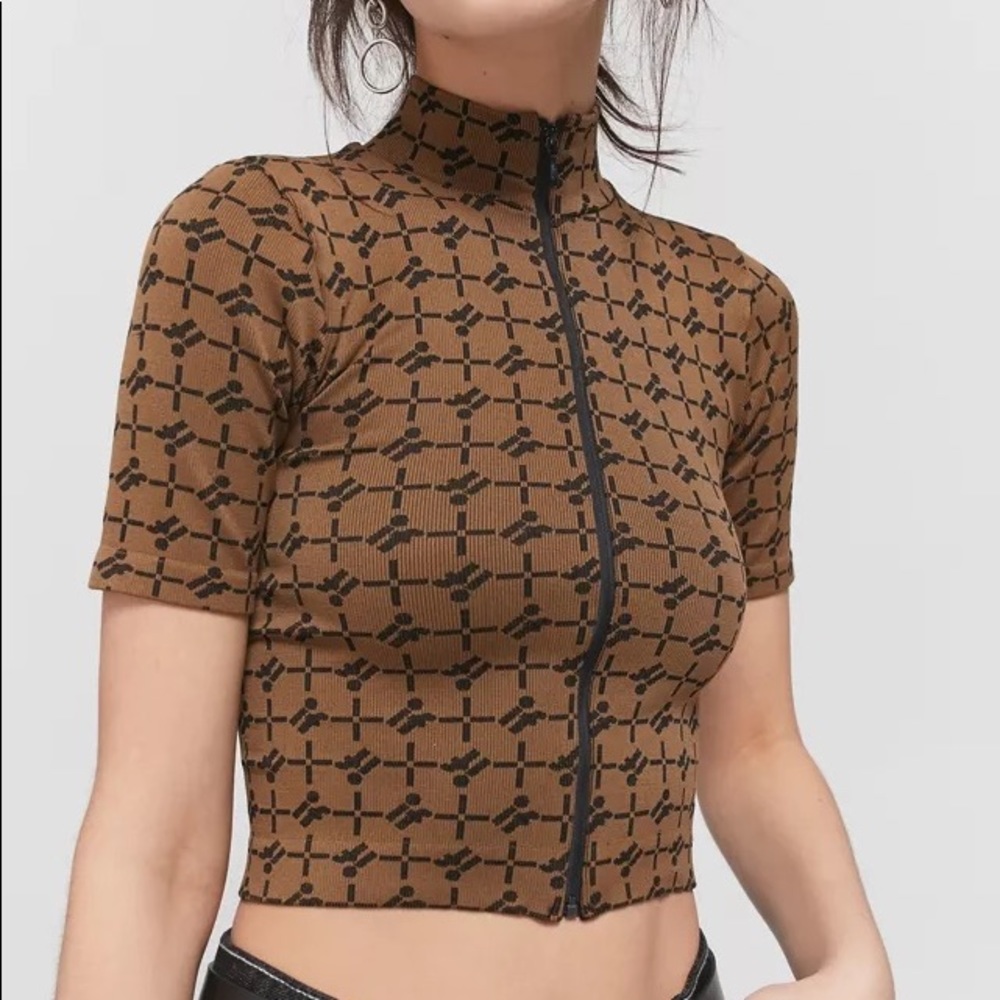 UO iets frans Brown Zip Up Crop Top